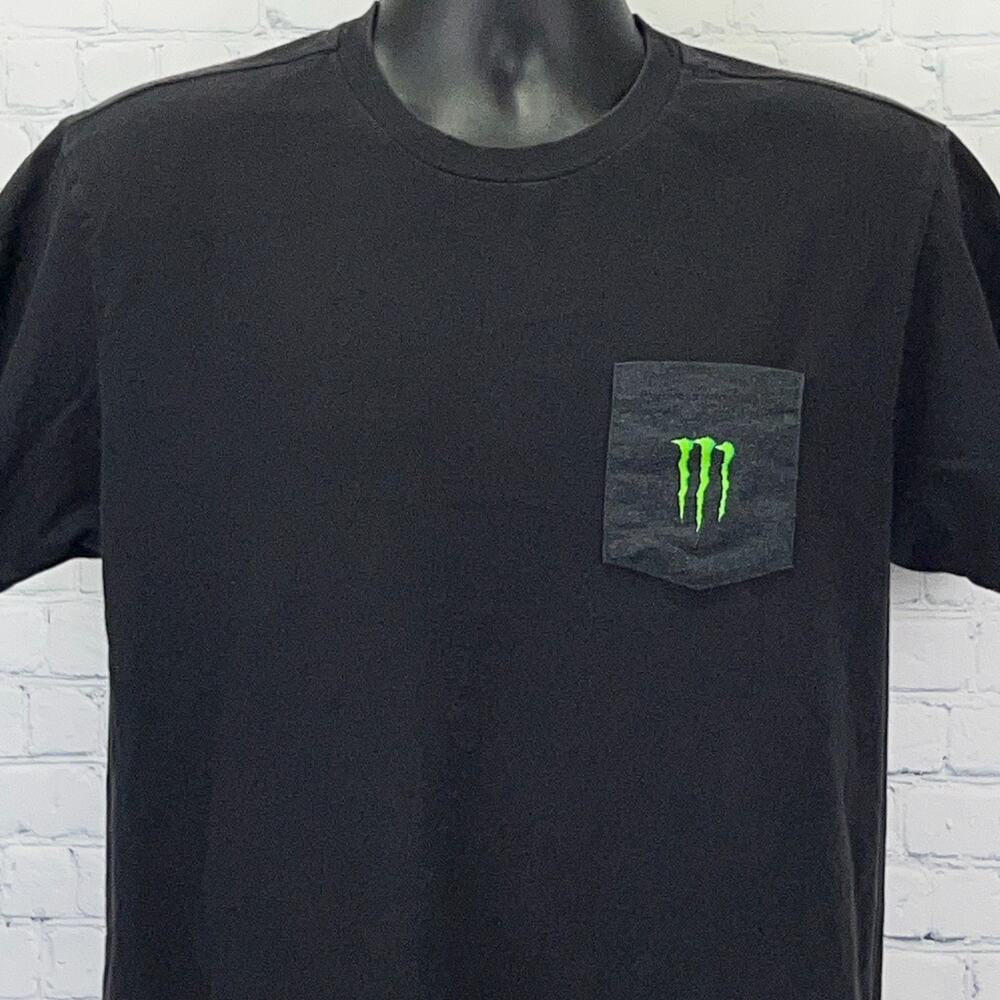 Monster Energy Logo T Shirt L Large Black Short Sleeve USA Pocket Graphic Tee